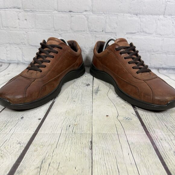 Ecco Irving Men Size 10-10.5 Brown Leather Trainers Lace Up Comfort Career Shoes main image 9